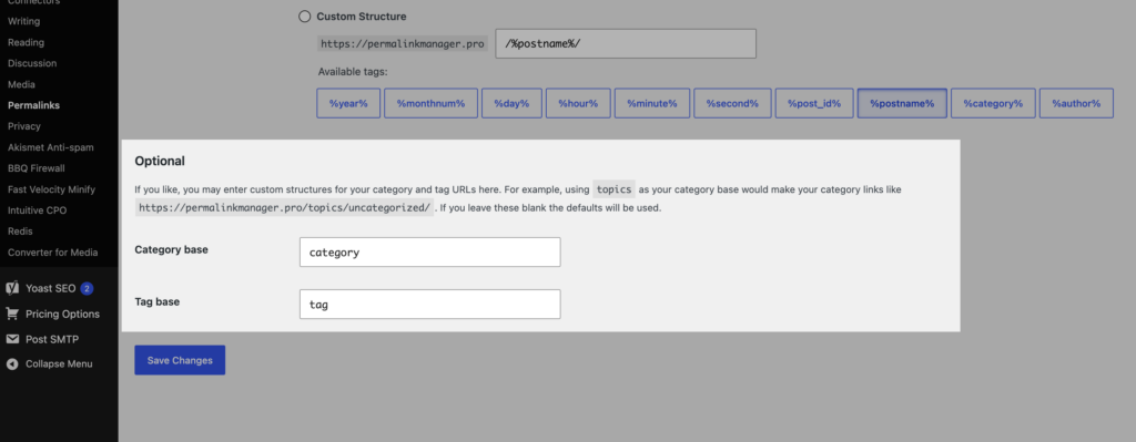 Category & tag permalink settings