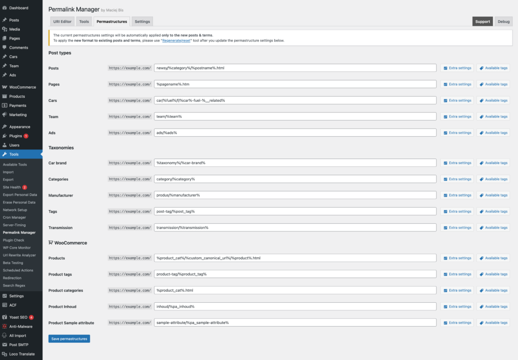 Permastrucrtures settings panel