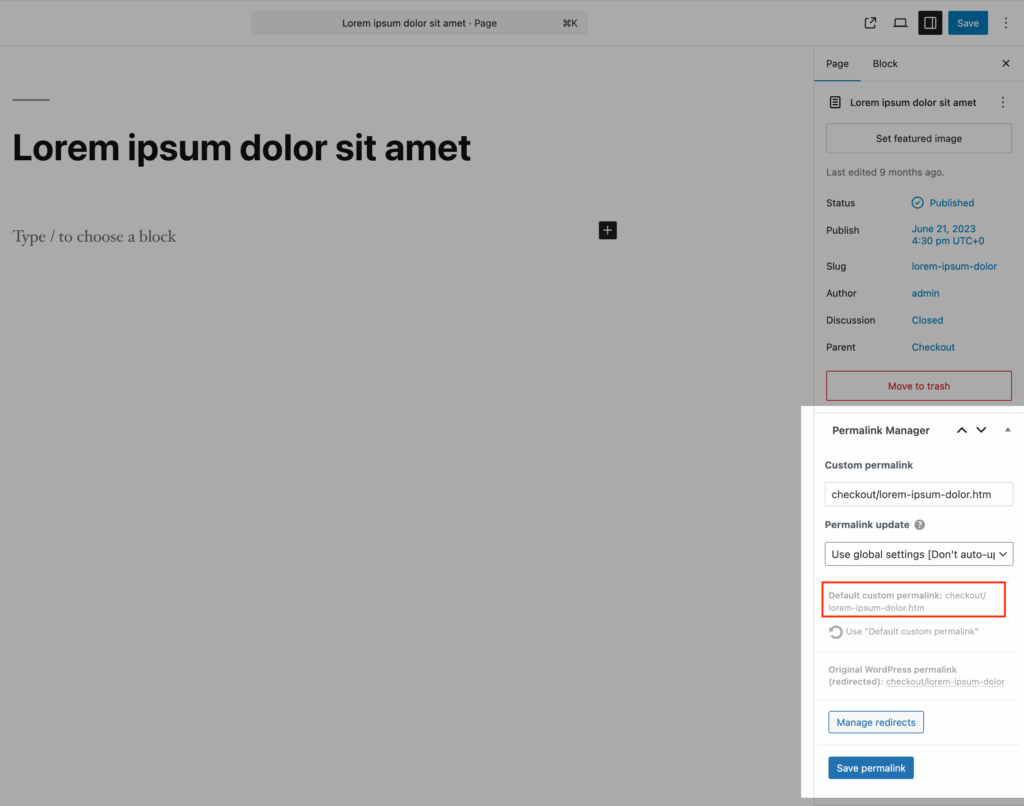 Preview custom permalink in Block Editor