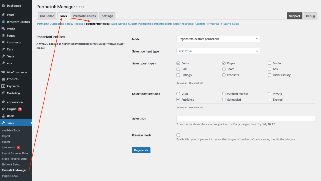 How to find "Regenerate/reset" tool