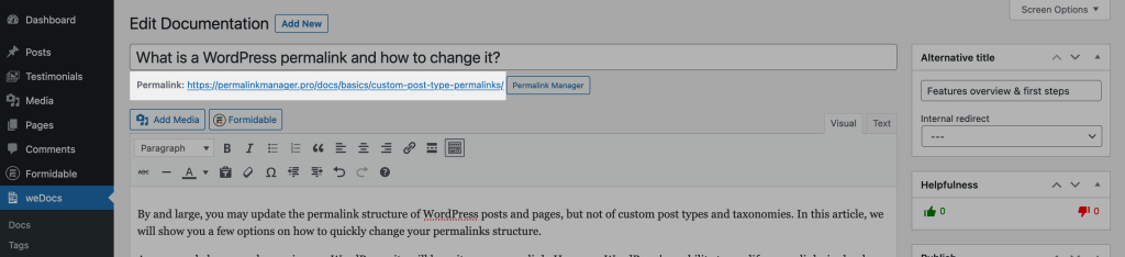 How do I find WordPress permalink?