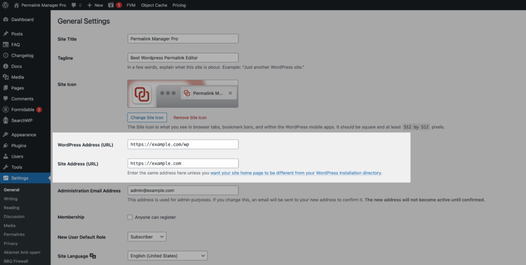 "WordPress Address URL" and "Site Address URL"