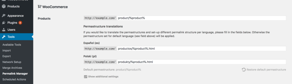 Translate WooCommerce products URLs