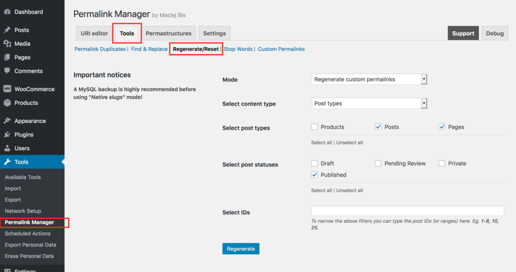 Regenerate/reset tool