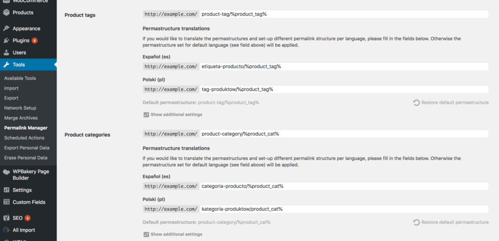 Translate WordPress taxonomies permalinks for each language.
