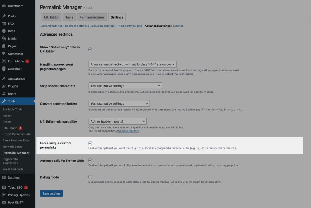 Force unique custom permalinks