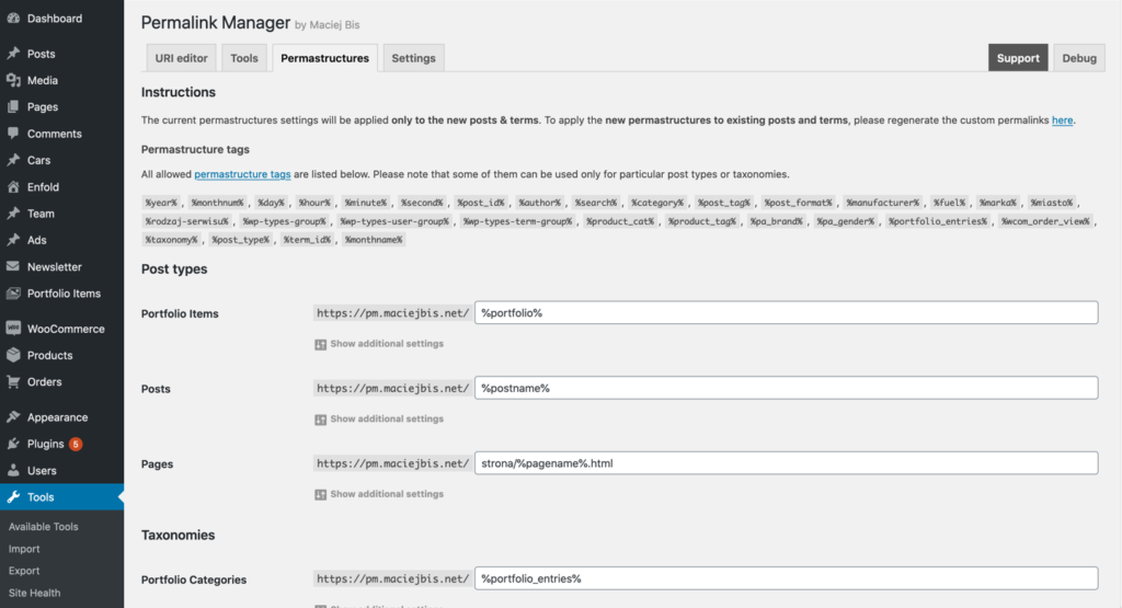 New pretty permalinks structure.