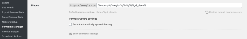 Permastructure settings for one of WordPress plugins - GeoDirectory