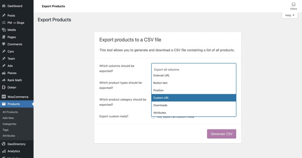 Export product permalinks