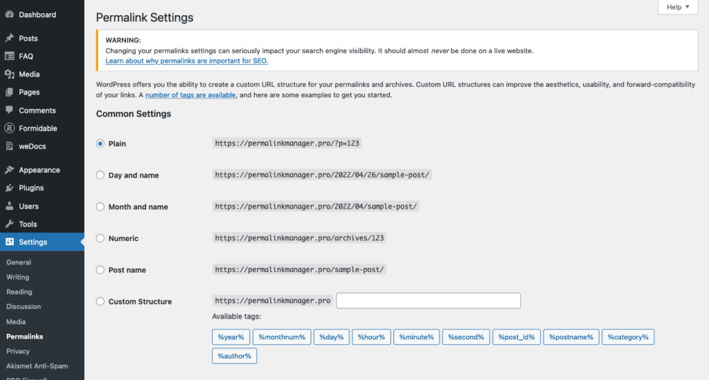 Default permalink settings