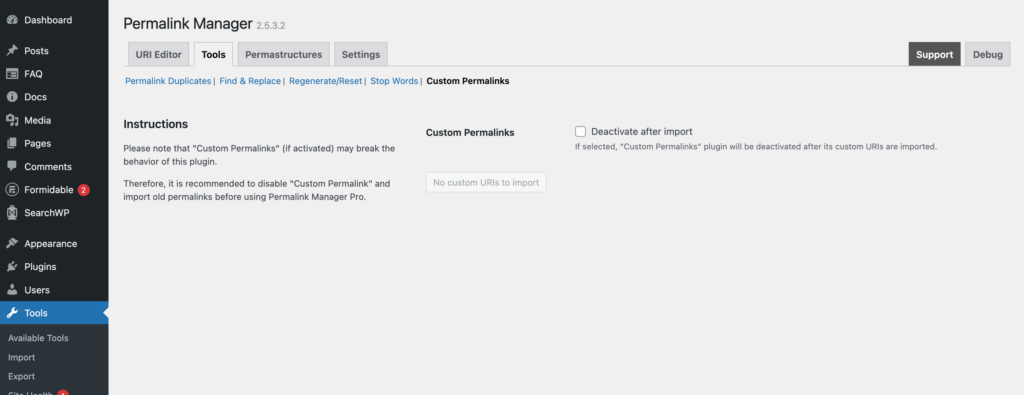 Import from "Custom Permalinks" plugin
