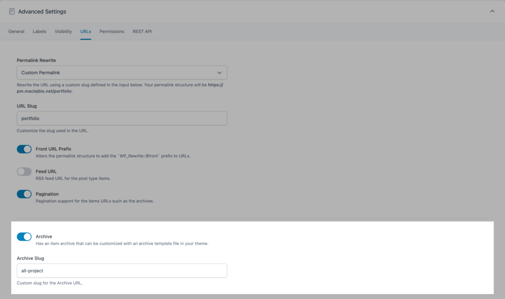 Archive Slug settings