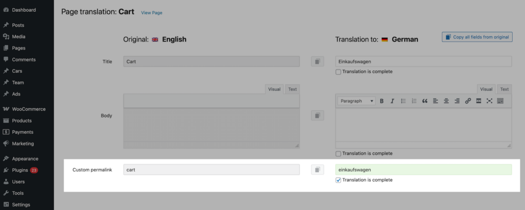 Custom permalink in WPML Classic Translation Editor