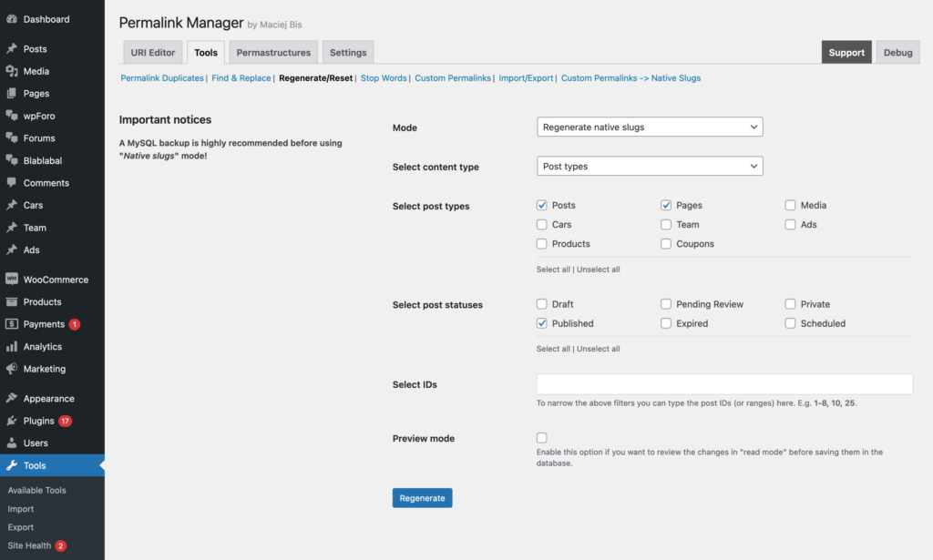 Regenerate native slugs in Permalink Manager