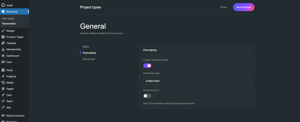 Taxonomy permalink settings