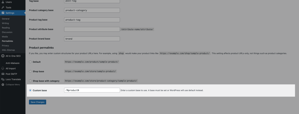 WooCommerce default settings
