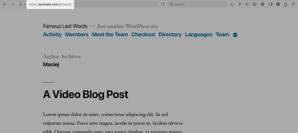 Author URL with @ handle