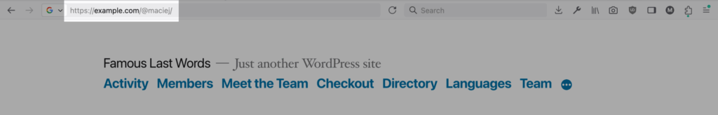 Author URL with @ handle