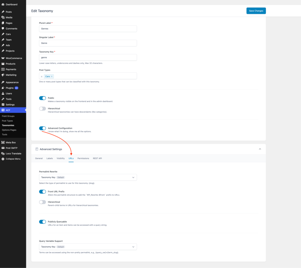 ACF permalink settings for custom taxonomy