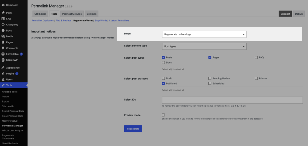 Regenerate native slugs in Permalink Manager