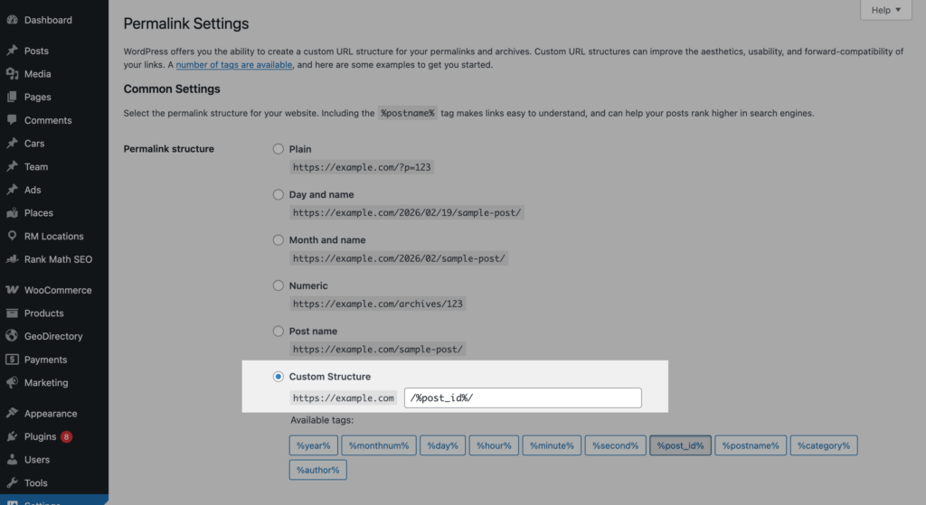 Custom Structure with Post ID