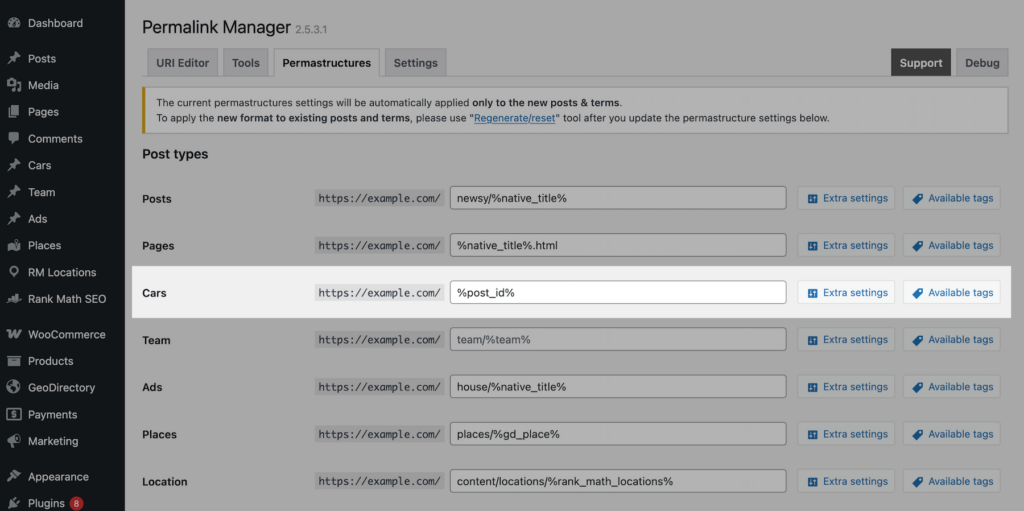 Permastructure with post id