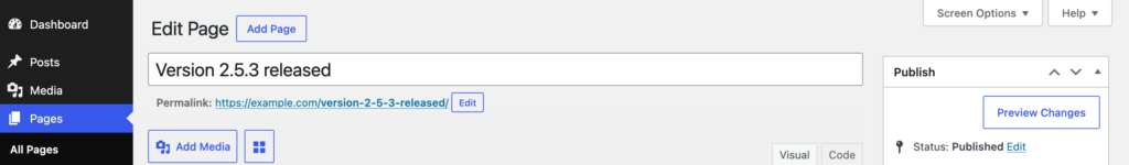 The newly generated slug without the code snippet implemented.